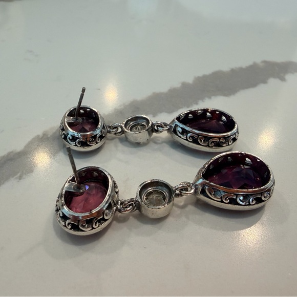 BRIGHTON Swarovski Crystal Teardrop Earrings - Dusty Pink, Clear, Purple GUC - Picture 7 of 13